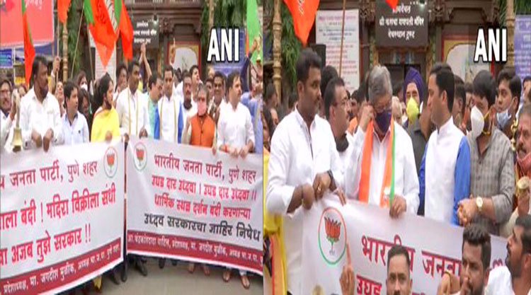 মহারাষ্ট্রে মন্দির খোলার দাবিতে রাস্তায় বসে আন্দোলনে বিজেপির - West Bengal News 24