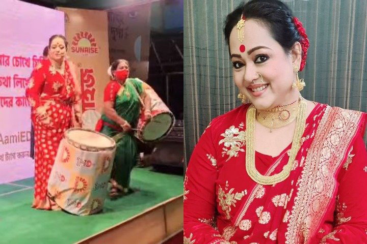 Aparajita Auddy : ঢাকের তালে পূজা মাতালেন অপরাজিতা আঢ্য! দেখুন সেই ভিডিও - West Bengal News 24